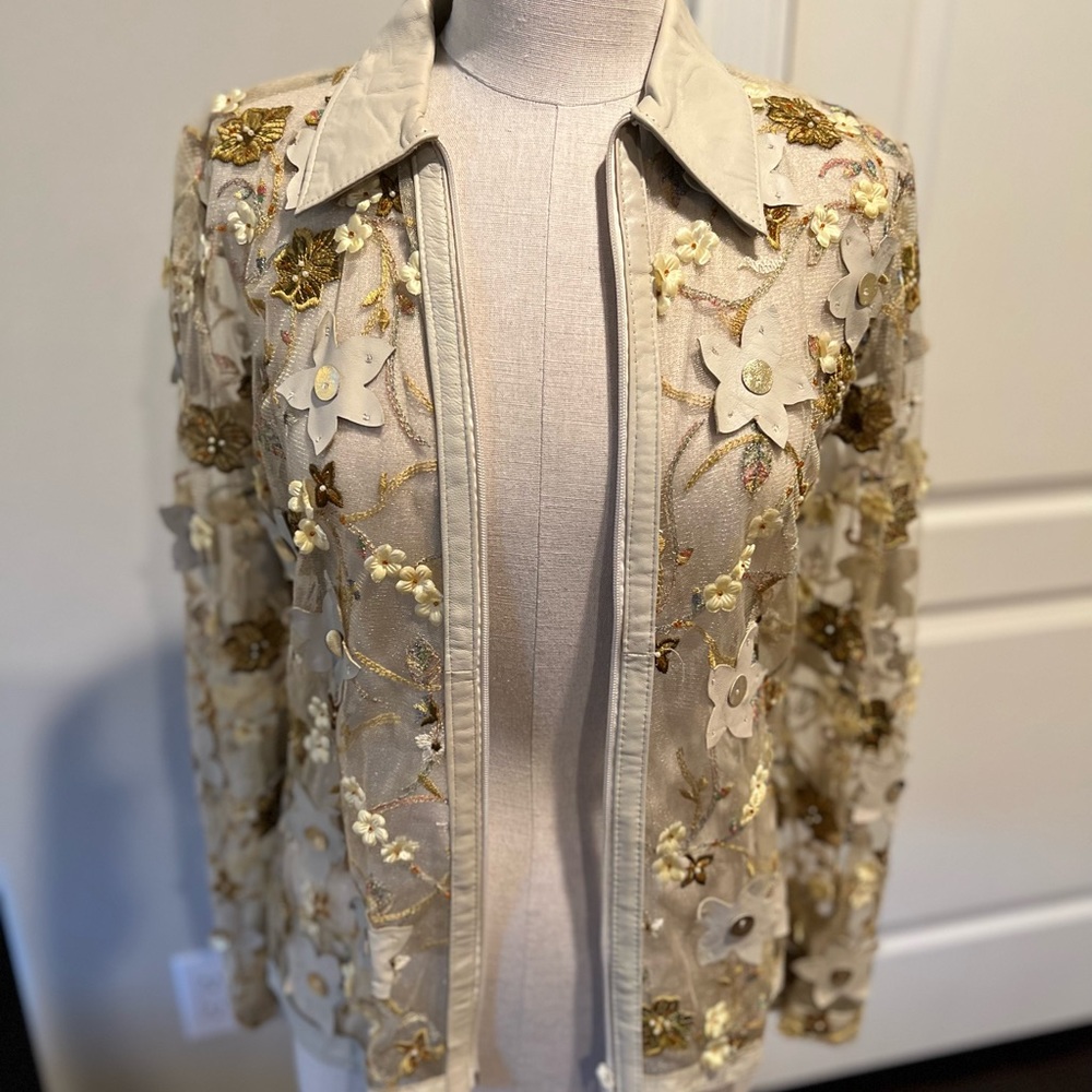 Women leather embroidered jacket